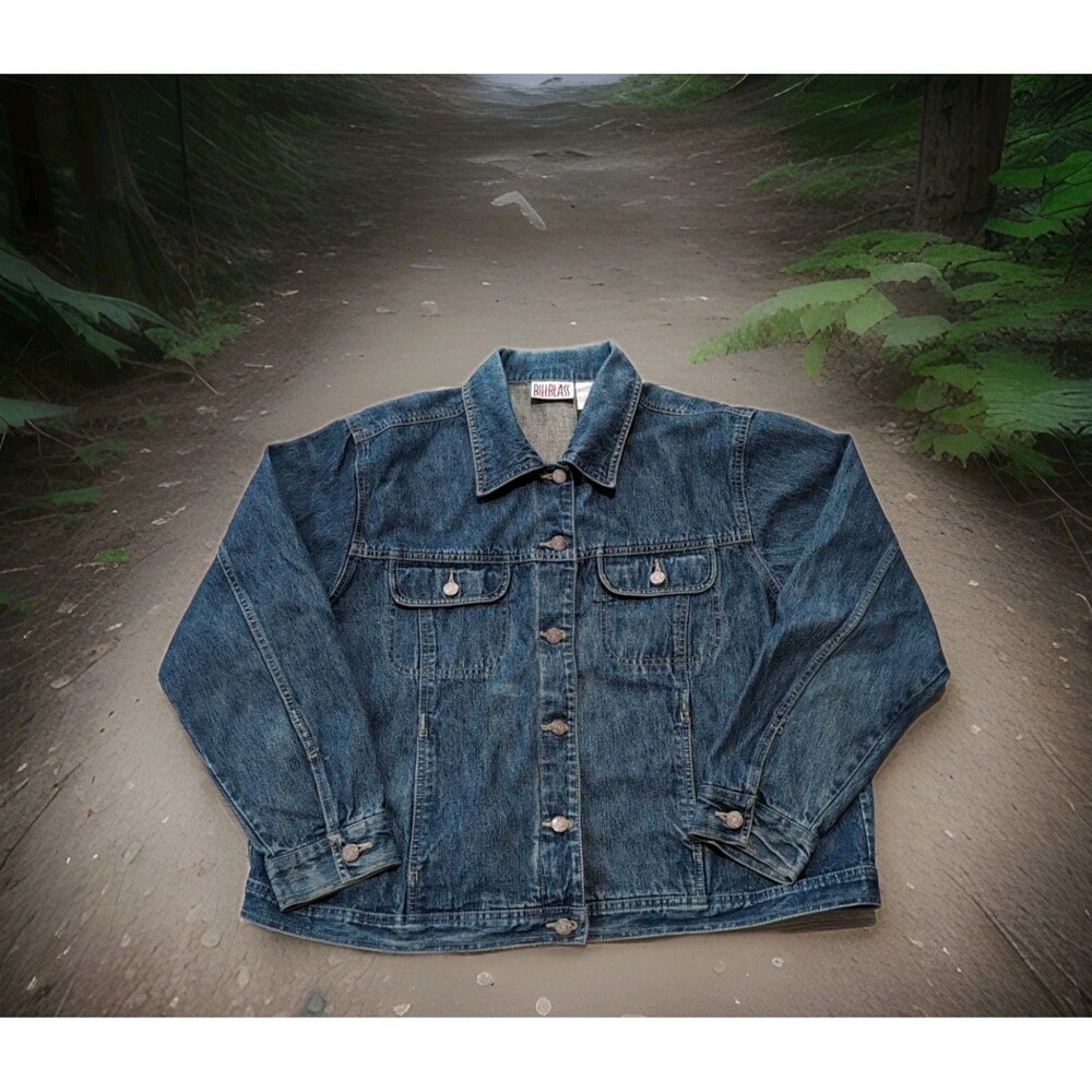VINTAGE 90's BILL BLASS WOMEN'S BLUE DENIM JEAN JACKET IN SIZE XL EUC